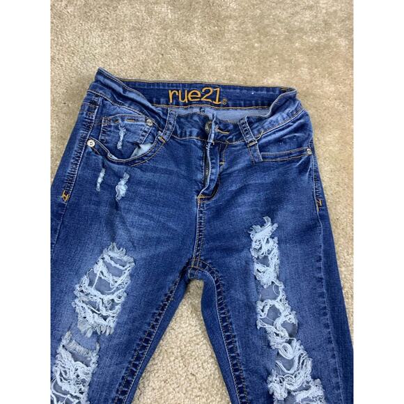 Rue21 Cropped Jeans Women's Size 3 / 4 REG Blue Distressed #652 - Picture 5 of 13